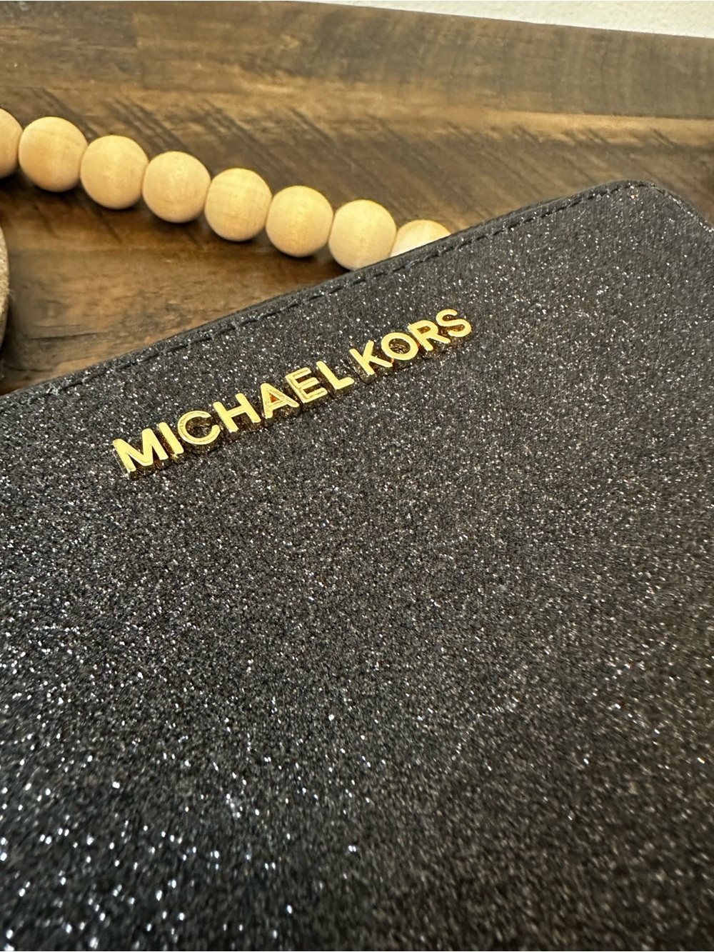 Michael Kors Glitter Zip Around Wallet Black Wristlet NWT - Picture 13 of 13